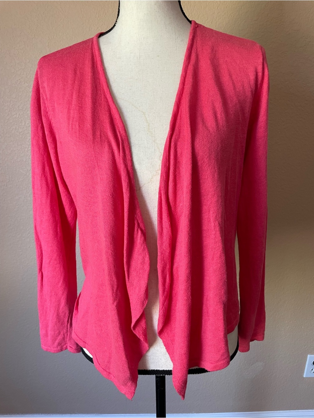 J. Jill Pink/Coral red Linen Blend Open Front Draped Cardigan Sweater S
